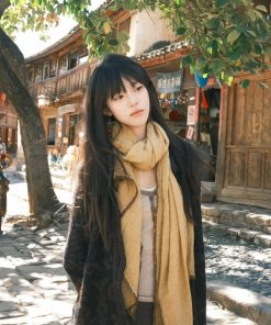 Retro Yellow Cotton Linen Scarf - Thin Neck Guard Shawl with Korean Style for Vacation and Fashionable Temperament