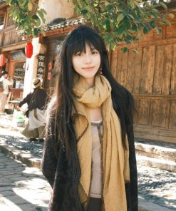 Retro Yellow Cotton Linen Scarf - Thin Neck Guard Shawl with Korean Style for Vacation and Fashionable Temperament