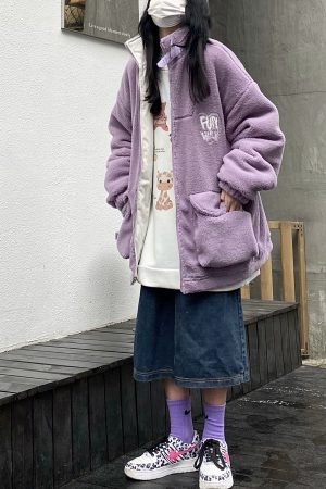 Reversible Cotton Fleece Jacket for Women - Thick Loose High Neck, Trendy Japanese & Korean Style, Warm and Versatile Winter Outerwear