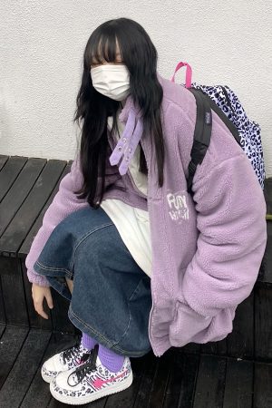 Reversible Cotton Fleece Jacket for Women - Thick Loose High Neck, Trendy Japanese & Korean Style, Warm and Versatile Winter Outerwear