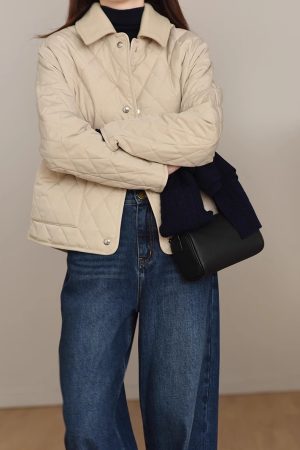 Reversible Diamond-Patterned Collar Cotton Jacket with Wool Collar - High-Density Windproof Fabric, Fine-Seamed Design