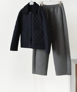 Reversible Diamond-Patterned Collar Cotton Jacket with Wool Collar - High-Density Windproof Fabric, Fine-Seamed Design