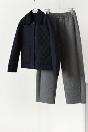 Reversible Diamond-Patterned Collar Cotton Jacket with Wool Collar - High-Density Windproof Fabric, Fine-Seamed Design
