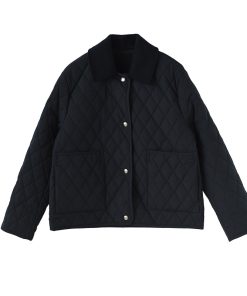 Reversible Diamond-Patterned Collar Cotton Jacket with Wool Collar - High-Density Windproof Fabric, Fine-Seamed Design