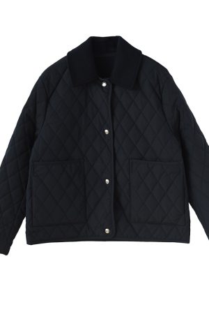 Reversible Diamond-Patterned Collar Cotton Jacket with Wool Collar - High-Density Windproof Fabric, Fine-Seamed Design