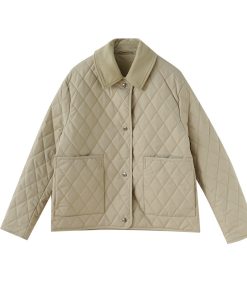 Reversible Diamond-Patterned Collar Cotton Jacket with Wool Collar - High-Density Windproof Fabric, Fine-Seamed Design