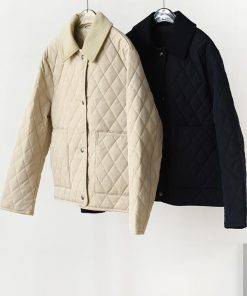 Reversible Diamond-Patterned Collar Cotton Jacket with Wool Collar - High-Density Windproof Fabric, Fine-Seamed Design