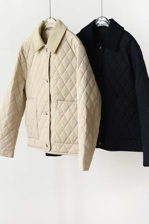 Reversible Diamond-Patterned Collar Cotton Jacket with Wool Collar - High-Density Windproof Fabric, Fine-Seamed Design
