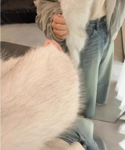 Reversible Hooded Cardigan Coat with Ultra-Faux Fox Fur Collar, All-Fur Lined, Pumpkin Color, Korean Style Fashion Outerwear