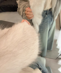 Reversible Hooded Cardigan Coat with Ultra-Faux Fox Fur Collar, All-Fur Lined, Pumpkin Color, Korean Style Fashion Outerwear