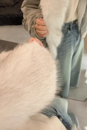 Reversible Hooded Cardigan Coat with Ultra-Faux Fox Fur Collar, All-Fur Lined, Pumpkin Color, Korean Style Fashion Outerwear