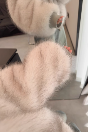 Reversible Hooded Cardigan Coat with Ultra-Faux Fox Fur Collar, All-Fur Lined, Pumpkin Color, Korean Style Fashion Outerwear