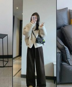 Reversible Leather and Fur Motorcycle Jacket for Women, Vintage Lamb Wool Coat, Winter Short Design for Petite Sizes