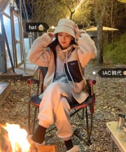 Reversible Milk White Checkered Fisherman's Bucket Hat - Korean Style Winter Accessory for Starry Nights