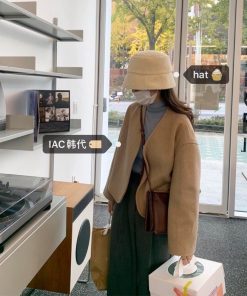 Reversible Milk White Checkered Fisherman's Bucket Hat - Korean Style Winter Accessory for Starry Nights