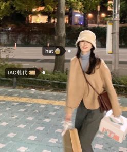 Reversible Milk White Checkered Fisherman's Bucket Hat - Y2K Korean Style for Winter Nights