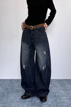 Ripped Embroidered Curved Knife Pants for Women - Relaxed Wide-Leg Trousers, American Retro Floor-Length, Niche Trendy Fashion