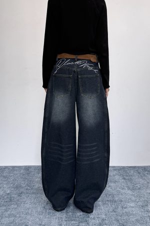 Ripped Embroidered Curved Knife Pants for Women - Relaxed Wide-Leg Trousers, American Retro Floor-Length, Niche Trendy Fashion