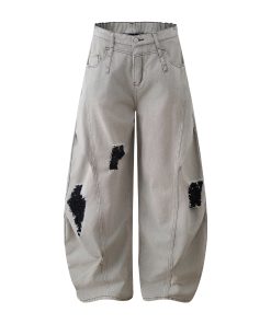 Ripped Wide-Leg Curved Knife Jeans - Sickle American Banana Pants for a Bold 90s Y2K Look