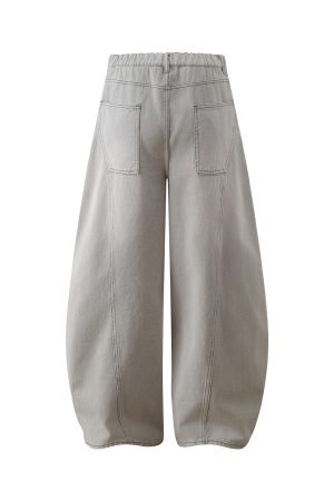 Ripped Wide-Leg Curved Knife Jeans - Sickle American Banana Pants for a Bold 90s Y2K Look
