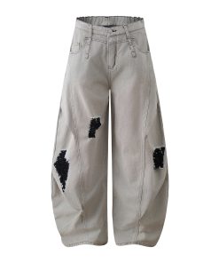 Ripped Wide-Leg Curved Knife Jeans - Sickle American Banana Pants for a Bold 90s Y2K Look