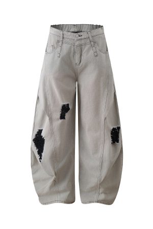 Ripped Wide-Leg Curved Knife Jeans - Sickle American Banana Pants for a Bold 90s Y2K Look