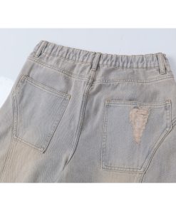 Ripped Wide-Leg Machete Pants with Curved Knife Silhouette - Stylish American Banana Design for Trendy Y2K and Streetwear Looks