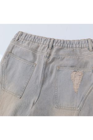 Ripped Wide-Leg Machete Pants with Curved Knife Silhouette - Stylish American Banana Design for Trendy Y2K and Streetwear Looks