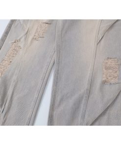 Ripped Wide-Leg Machete Pants with Curved Knife Silhouette - Stylish American Banana Design for Trendy Y2K and Streetwear Looks