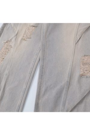 Ripped Wide-Leg Machete Pants with Curved Knife Silhouette - Stylish American Banana Design for Trendy Y2K and Streetwear Looks