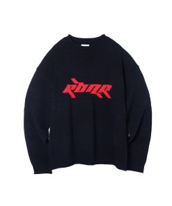 Roaring Beast Black Mixed Yarn Jacquard Logo Sweater - Cozy Knit, Trendy Streetwear, Y2K Fashion