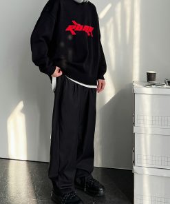 Roaring Beast Black Mixed Yarn Jacquard Logo Sweater - Cozy Knit, Trendy Streetwear, Y2K Fashion