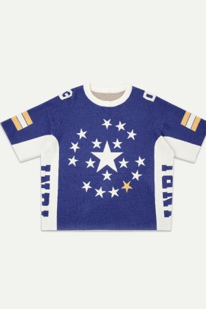 Roman Star Light Jacquard Knit Round Neck Loose Short Sleeve T-Shirt - High Street Trend for Men and Women