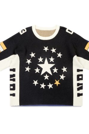 Roman Star Light Jacquard Knit Round Neck Loose Short Sleeve T-Shirt - High Street Trend for Men and Women