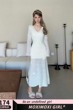 Romantic Handmade Crochet High-Profile Sweater Dress in Lazy Mohair - Winter Garden Style for Effortless Chic