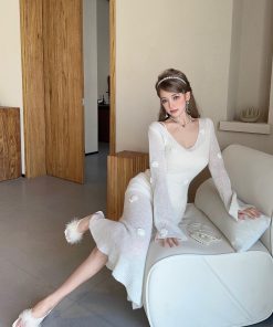 Romantic Handmade Crochet High-Profile Sweater Dress in Lazy Mohair - Winter Garden Style for Effortless Chic