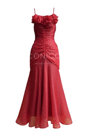 Rose Tarta French Vintage Romantic Polka Dot Ruffled Mermaid Slip Dress - 90s Inspired Fashion Statement Piece