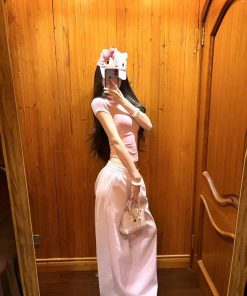 Round Neck Short Sleeve T-Shirt and Wide Leg Casual Pants Two-Piece Set for Women - Summer Sports, Y2K Style, Pumpkin/Rose Pink