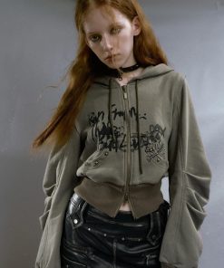 Roupas Legais, Find Your Clothing Aesthetic - Grunge Ruched Sleeve Hoodie