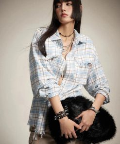 Ruffle Dress With Jeans, Jeans And Denim - Distressed Plaid Shirt