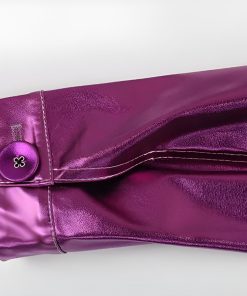 Ruffle Dress With Jeans, Non Revealing Outfits - Metallic Fuchsia Faux Leather Jacket