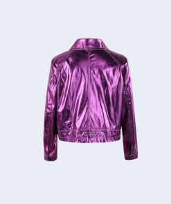 Ruffle Dress With Jeans, Non Revealing Outfits - Metallic Fuchsia Faux Leather Jacket