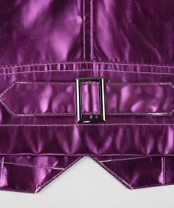 Ruffle Dress With Jeans, Non Revealing Outfits - Metallic Fuchsia Faux Leather Jacket