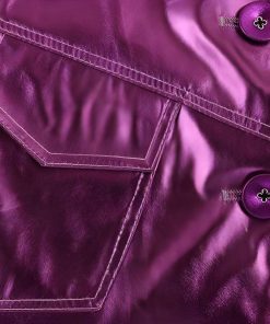 Ruffle Dress With Jeans, Non Revealing Outfits - Metallic Fuchsia Faux Leather Jacket