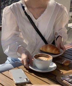 Ruffled Edge Button-Up Blouse in Romantic Spring Style - Korean-Inspired Fashion Top for a Fresh Look