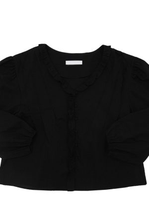 Ruffled Edge Button-Up Blouse in Romantic Spring Style - Korean-Inspired Fashion Top for a Fresh Look