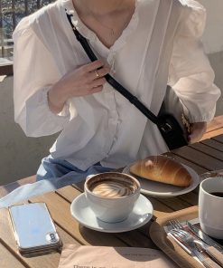 Ruffled Edge Button-Up Blouse in Romantic Spring Style - Korean-Inspired Fashion Top for a Fresh Look