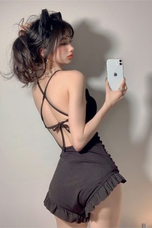 Ruffled Edge One-Piece Swimsuit for Women, High Waist Tummy Control, Slimming Fit, Large Back Exposure, 2025 Trendy Summer Swimwear