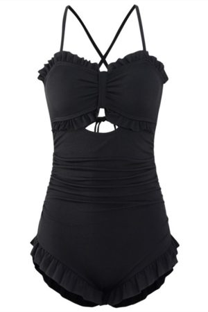 Ruffled Edge One-Piece Swimsuit for Women, High Waist Tummy Control, Slimming Fit, Large Back Exposure, 2025 Trendy Summer Swimwear