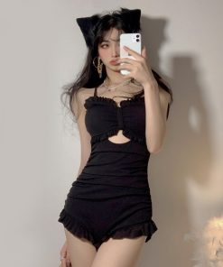 Ruffled Edge One-Piece Swimsuit for Women, High Waist Tummy Control, Slimming Fit, Large Back Exposure, 2025 Trendy Summer Swimwear